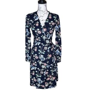Ann Taylor Navy Floral Wrap Midi Dress